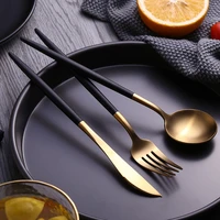 dinnerware set stainless steel plating gold black knife fork tableware cutlery western food camping tableware bag spoon