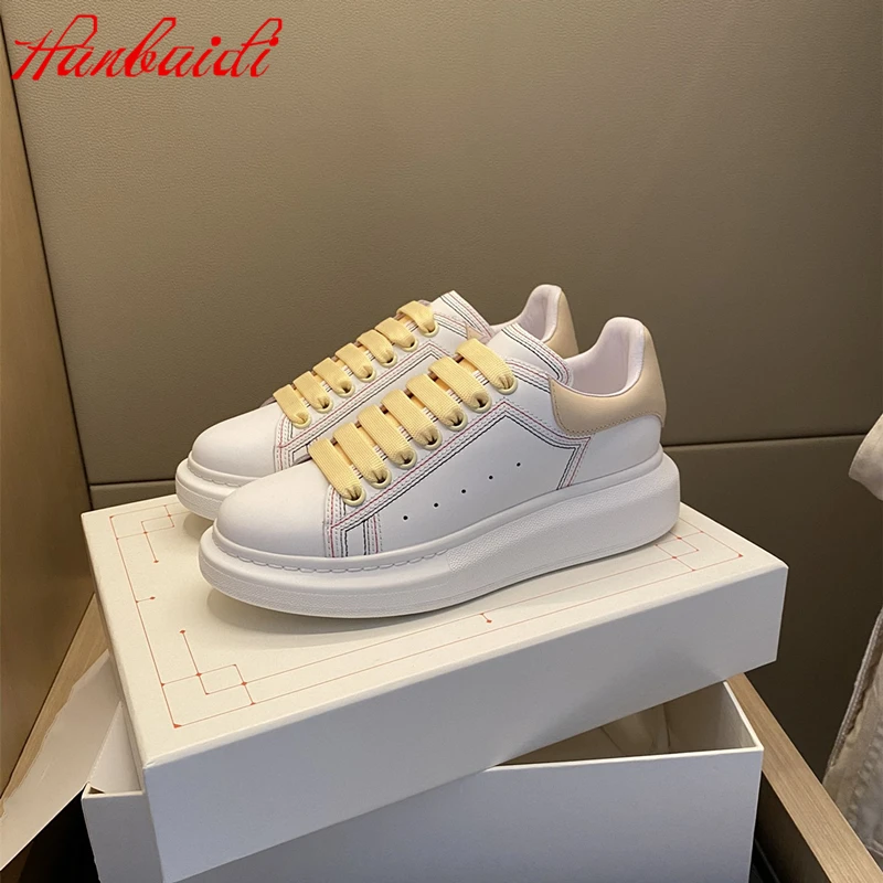 

Mens Women Casual Shoes Fashion Genuine Leather Platform Wedges White Flats Shoes Low Top Lace Up Trainers Sneakers Women Men