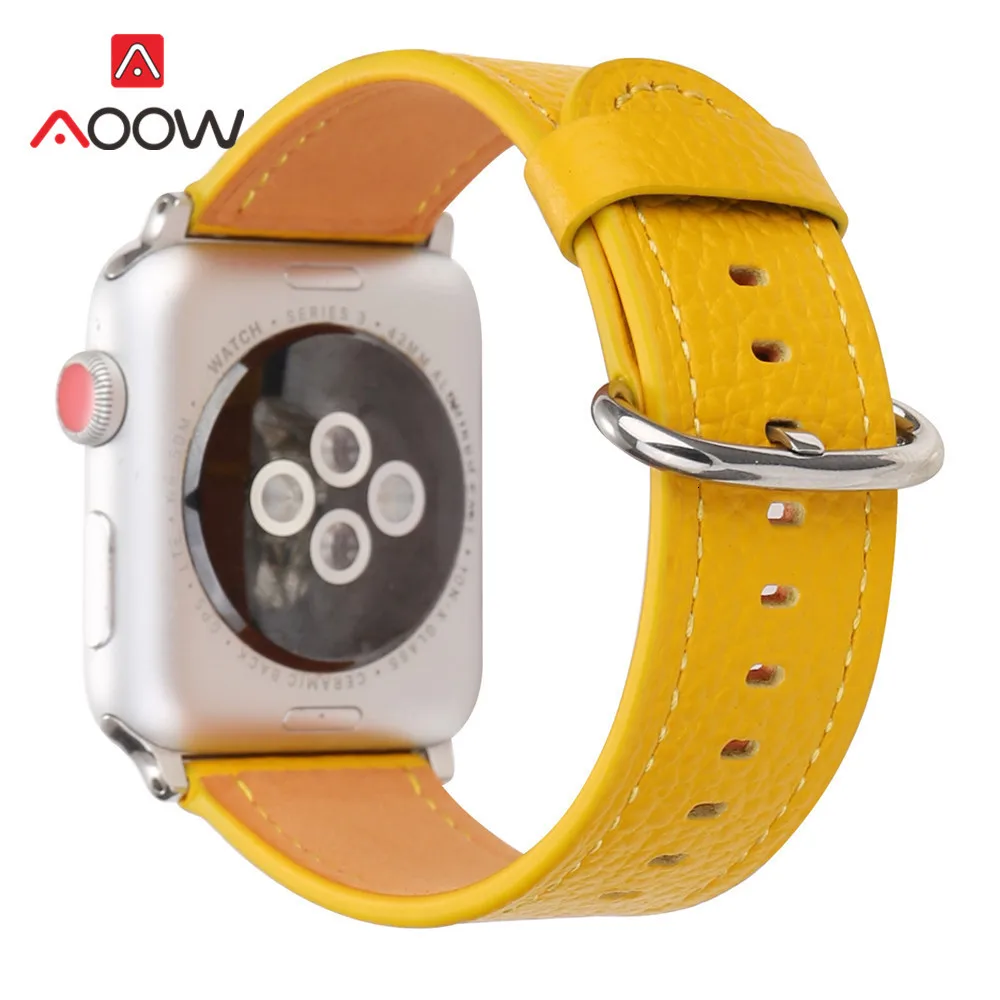 Ремешок из натуральной кожи для Apple Watch 38 42 мм 40 44 мм модный простой Желтый Сменный браслет ремешок для iwatch 123 4