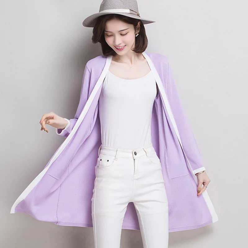 

Spring Elegant Knitted Sweater Casual Round Neck Stitching Loose Large Size Medium Sweater Female Cardigan Sweater Coat New Z525