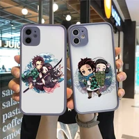 kimetsu no yaiba demon slayer anime phone case for iphone 13 12 11 mini pro xr xs max 7 8 plus x matte transparent gray back
