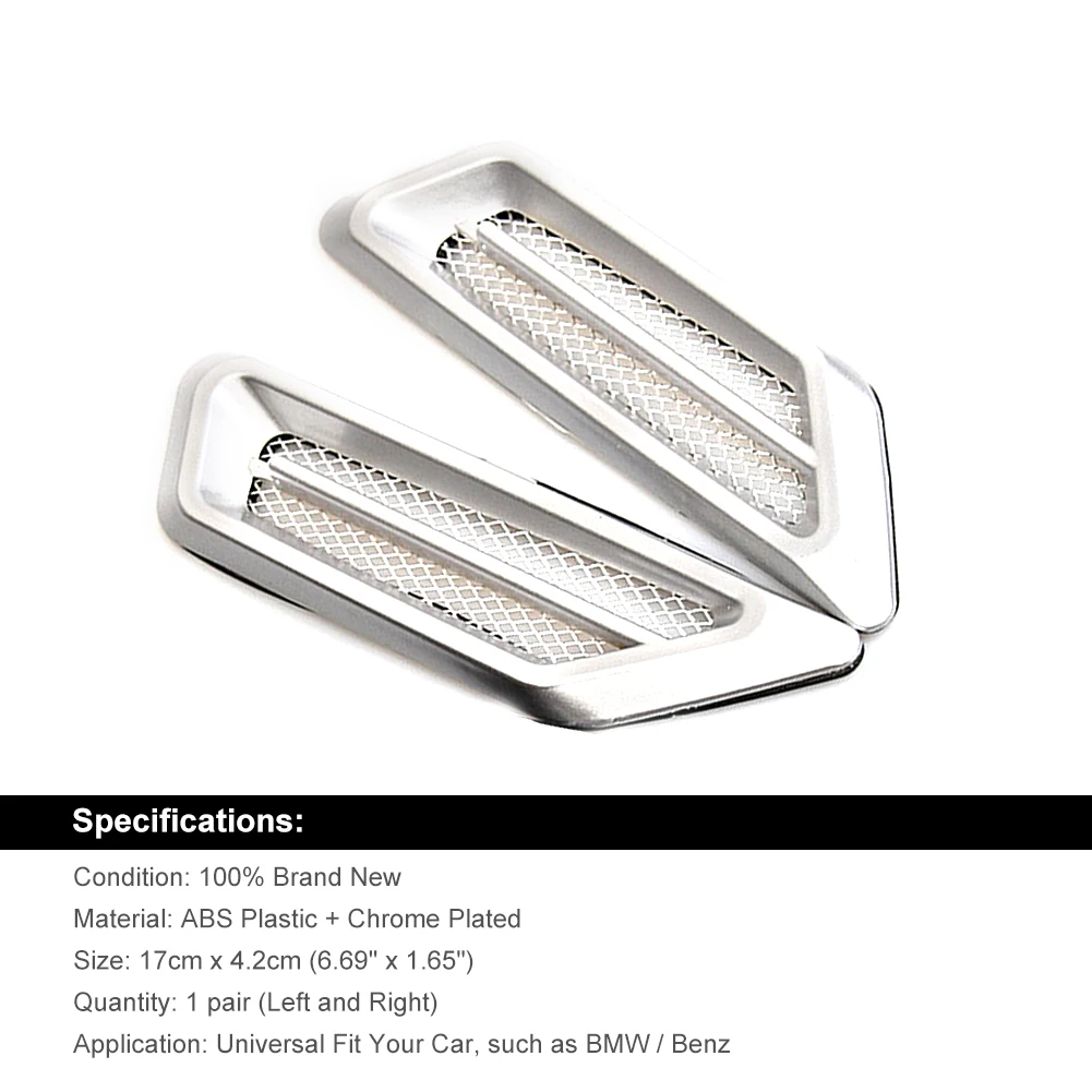 

2x Chrome Tone Car SUV Air Flow Fender Side Vent Decoration Sticker Accessories Universal Self-Adhesive Air Flow Vent for Car