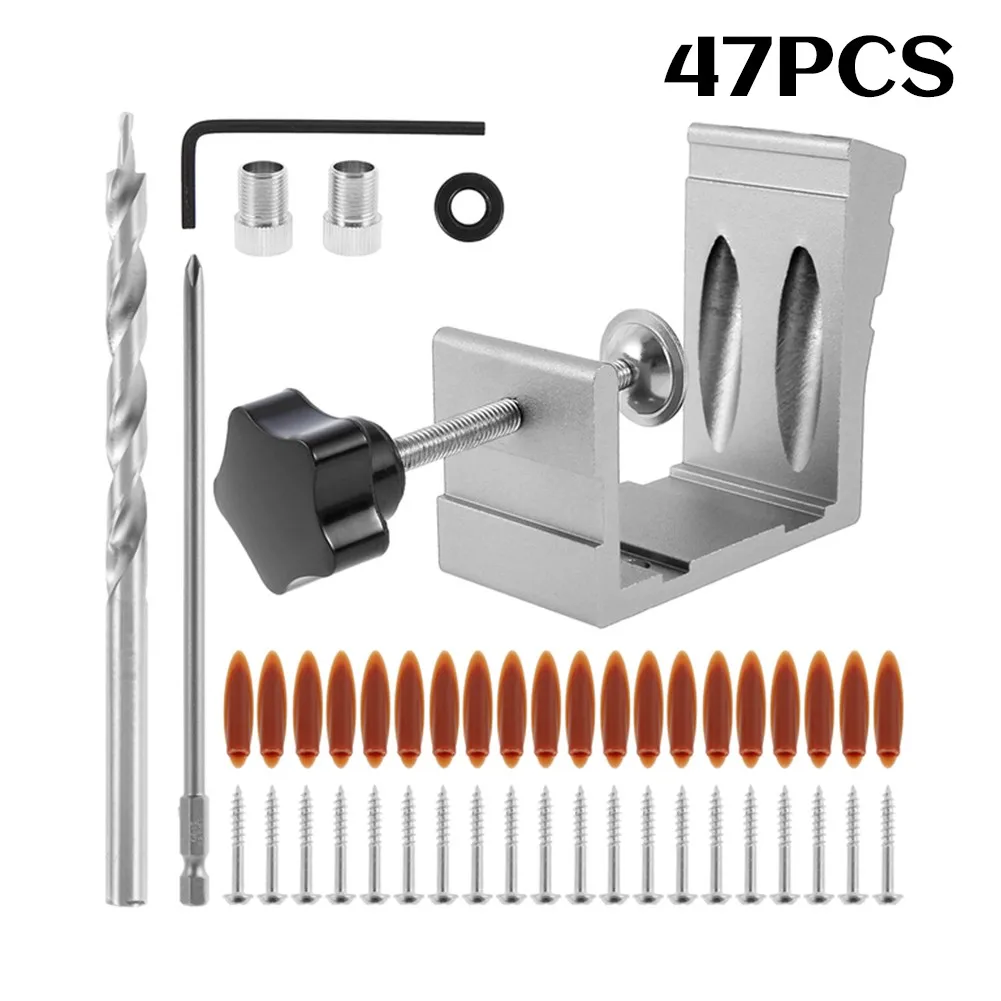 

Red Drill Silver Woodworking 15° 47pcs Black Guide Set Locator Metal+ABS
