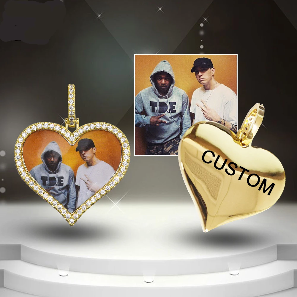 

1 New Hip Hop Custom Jewelry Heart Made Photo Medallions Iced Bling AAA Cubic Zircon Personalized Necklace Pendant for Lovers