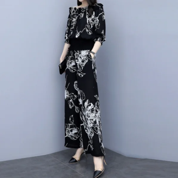 Autumn OL Women Sets Clothing Lady Blouse And Wide Leg Trouser Suits Female Plus Size 3XL Slim Chiffon Two Piece Set AQ555 |
