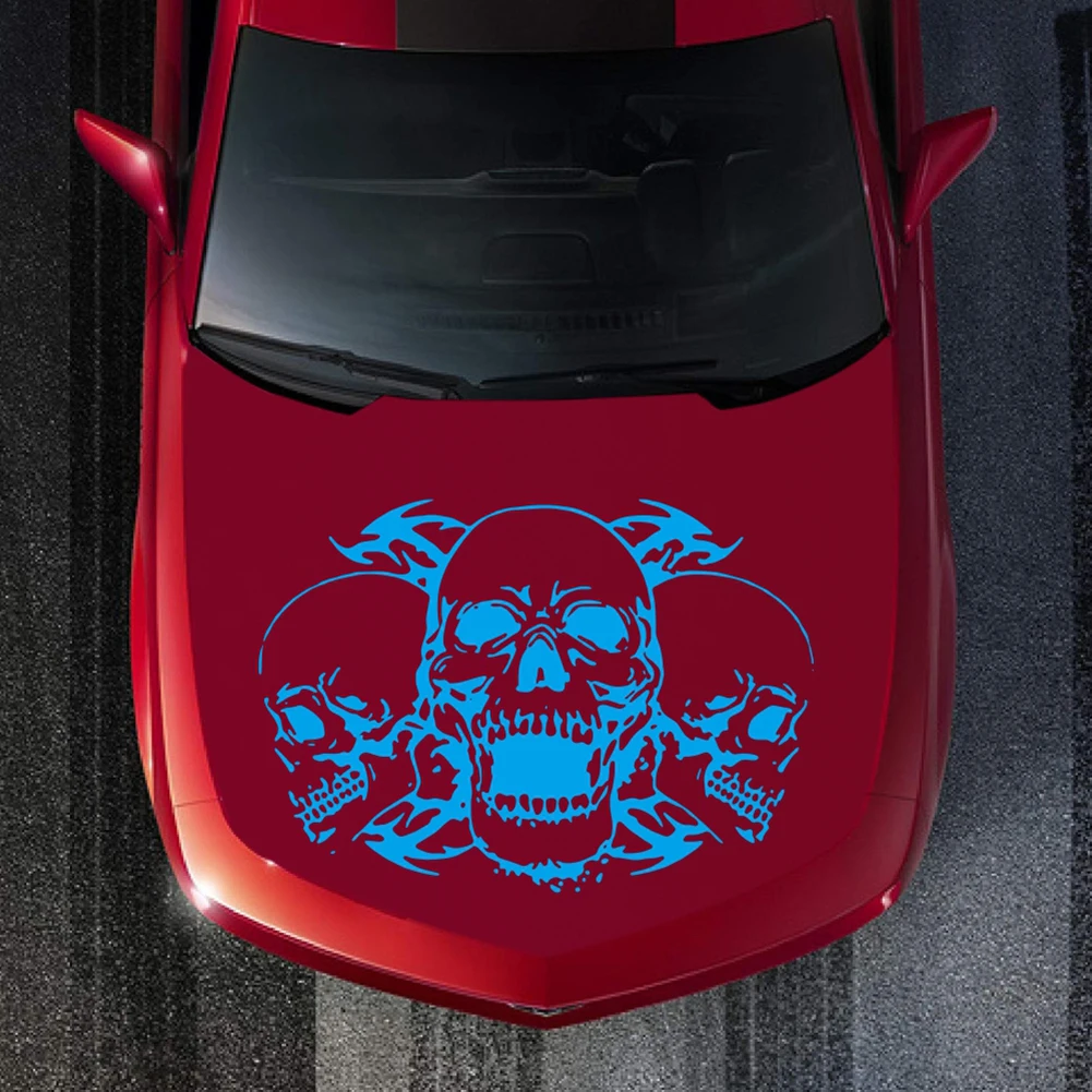 

1Pc Skull Head Totem Auto Sticker Car Body Racing Side Door Long Stripe Stickers Auto Vinyl Decal Three Skull Totems Car Decal