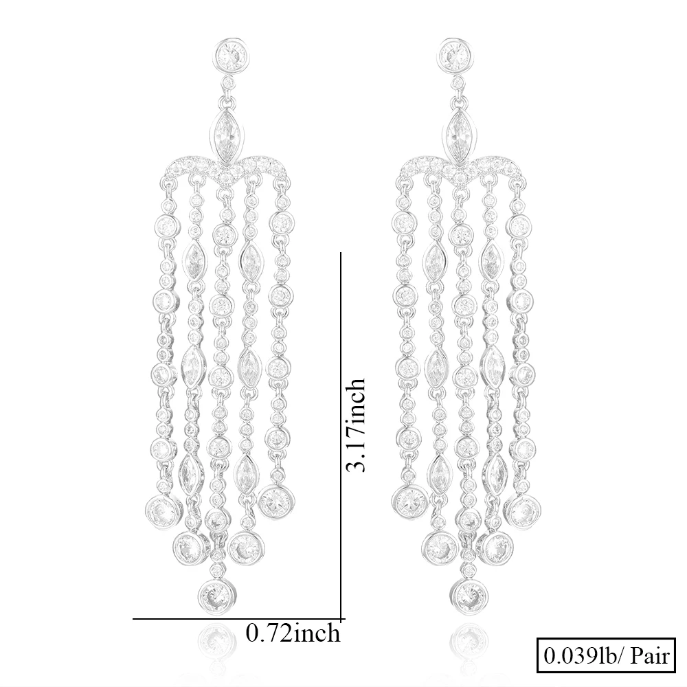 

missvikki Luxury Gorgeous Long Dangle Earrings Shiny Clear Cubic Zircon Drop Earring For Bridal Wedding Party Accessories