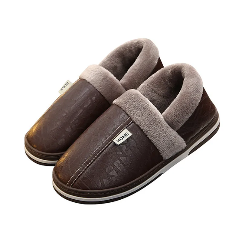Зимние тапочки для пары домашние и уличные термоизоляционные кожаные