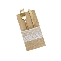 burlap lace cutlery pouch rustic wed decor tableware knife fork holder bag hessian jute napkins party birthday valentines day