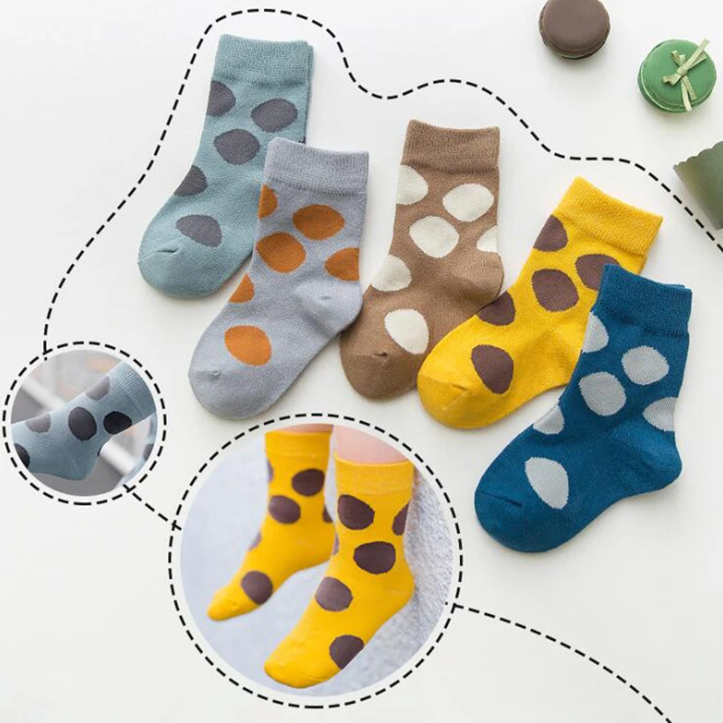5 парт/лот модные хлопковые носки в горошек детские длинные для девочек и