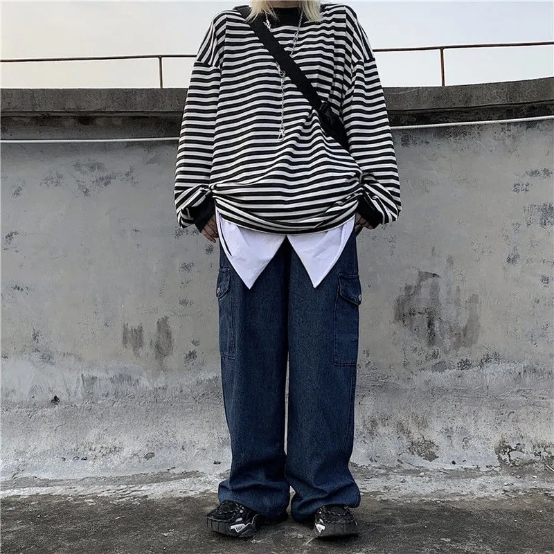 Джинсы NiceMix мужские в стиле ретро однотонные свободные тонкие джинсовые