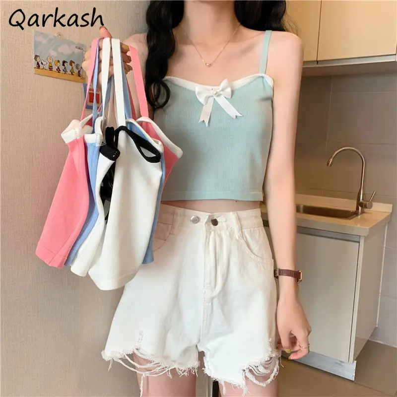 

Camisoles женский тонкий сексуальный укороченный Топ женский кавайный бесшовный шикарный женский колледж универсальный дизайн с бантом новые ...