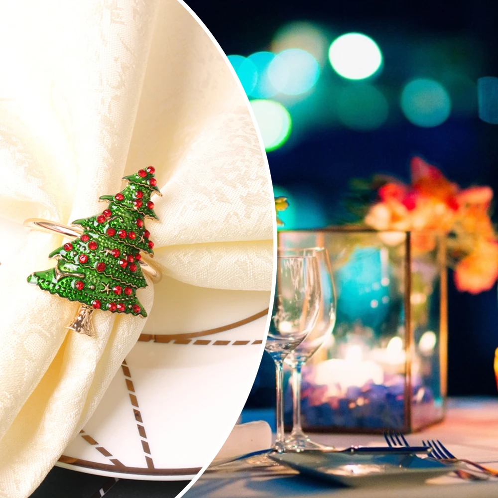 

6Pcs Christmas Napkin Ring Holder Dinning Table Decoration Napkin Ring for Wedding Metal Decor for Dinner Party Birthday Family