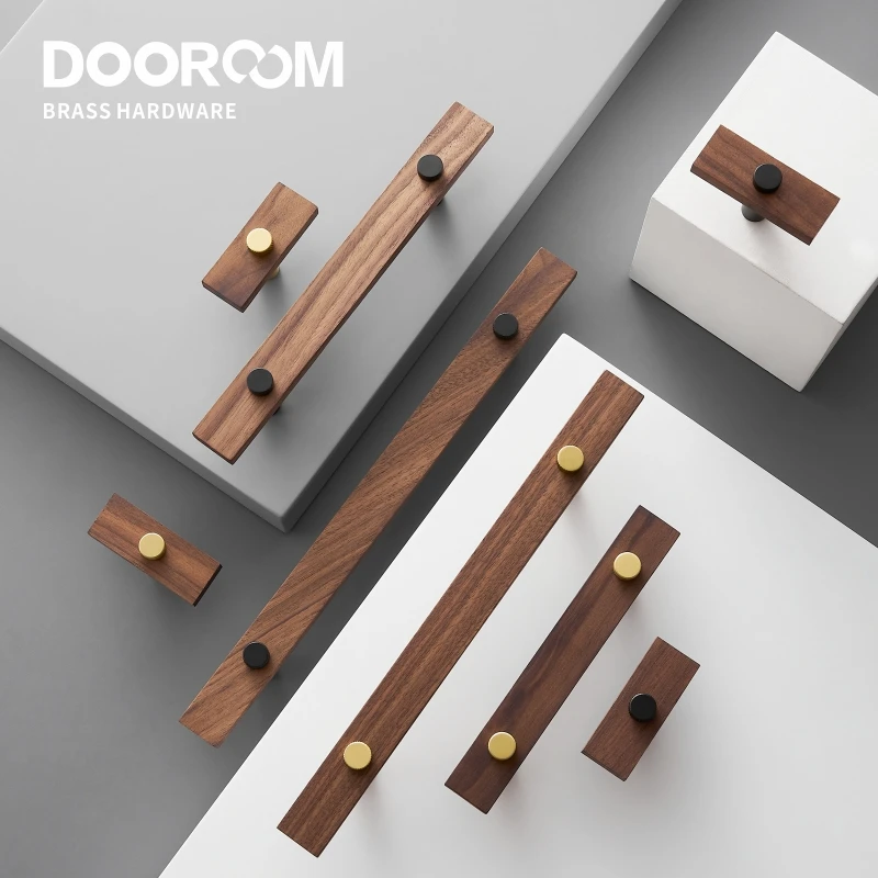 

Dooroom Walnut Brass Furniture Handles Long Modern Pulls Cupboard Wardrobe Dresser Shoe Box Wine Bar Drawer Cabinet Knobs