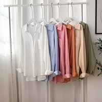2021 summer new single pocket candy color solid long sleeve shirt womens loose large shirt