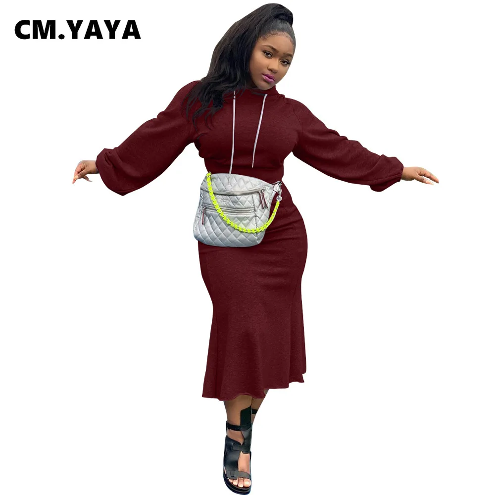 Женский осенне-зимний комплект одежды CM.YAYA из двух предметов топ с капюшоном и