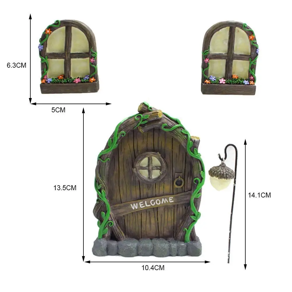 

1:12 Resin Luminous Door Window Set Miniature Window Garden Art Outdoor Door Decor Home Garden Elf For Yard Statues Sculptu Z6N0