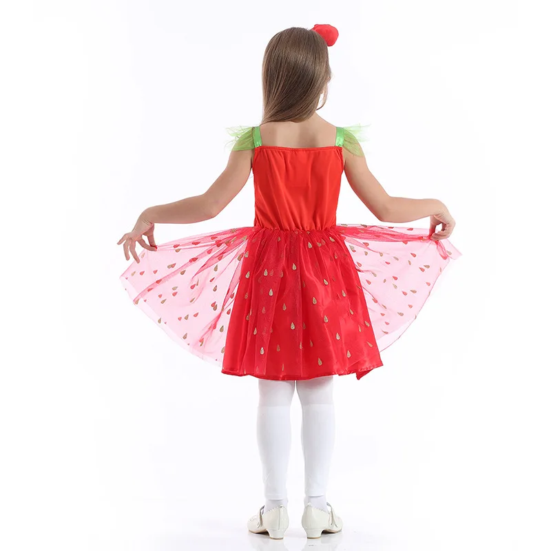 

Halloween Cosplay Children Red Strawberry Dress Suit Fruit Puffy Clothes Carnival Party Girl Kawaii Stage Performance Costume