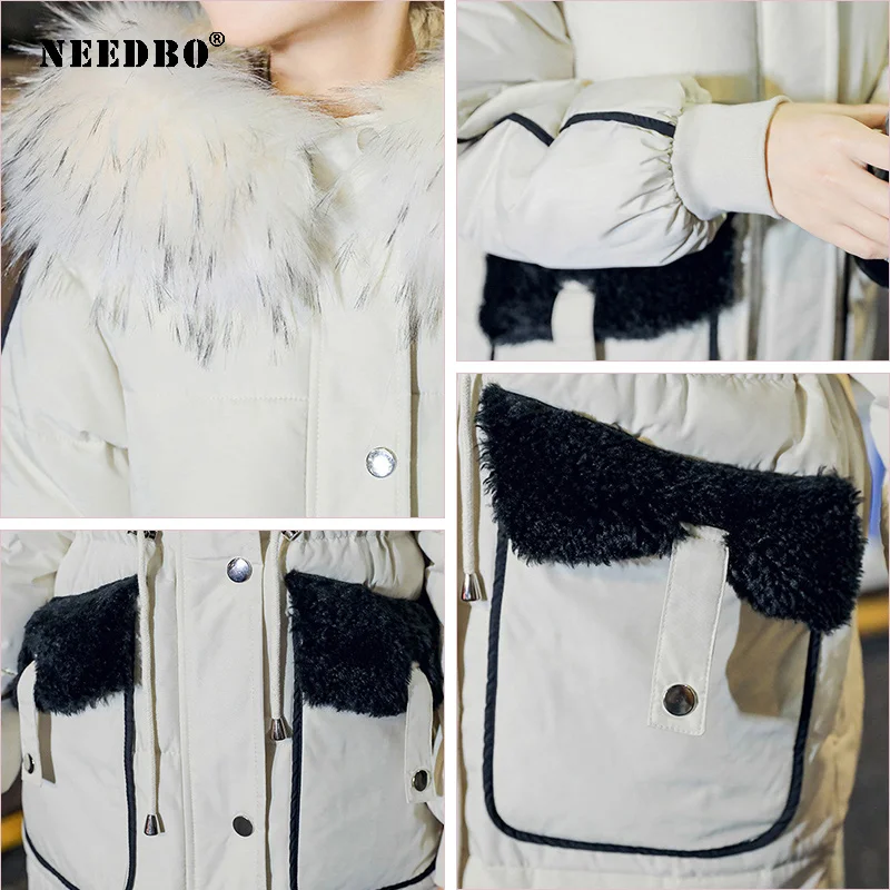 NEEDBO Long Winter Jacket Women Fur Coat Parka Casual Slim Woman Winter Coat Jacket Padded Outwear Coat Women Warm Puffer Jacket