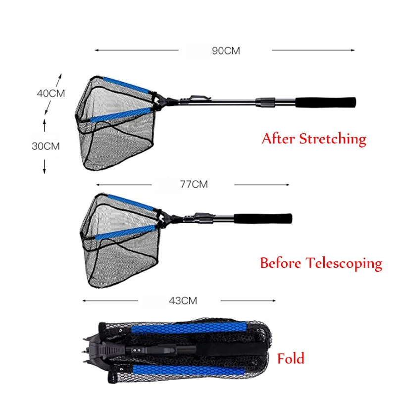 Плавающая рыболовная сеть с резиновым покрытием складная телескопическая для