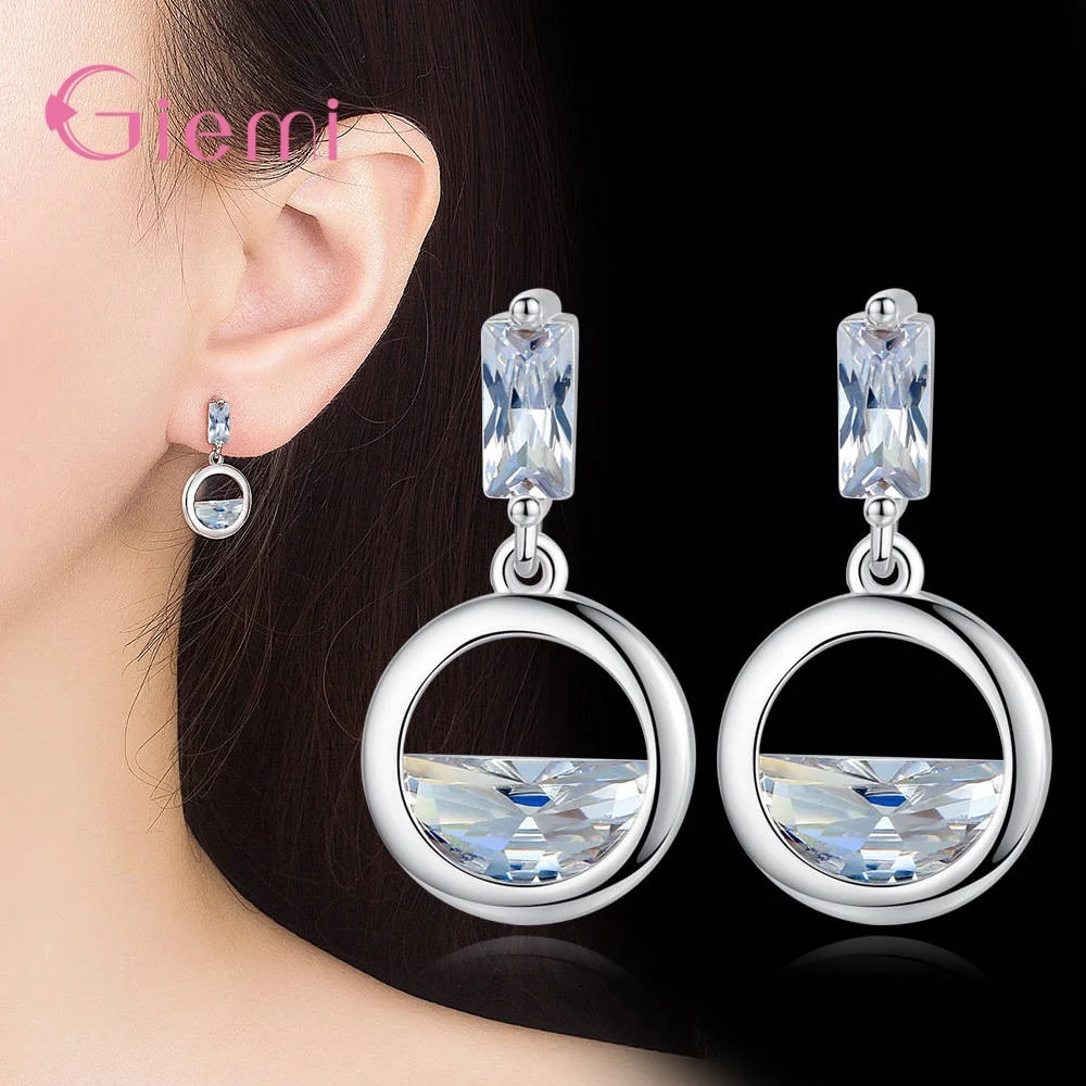 

Hot Sale Woman Drop Darrings 925 Sterling Silver Jewelry for Wedding Engagement Transparent Rhinestone Handmade Pendientes