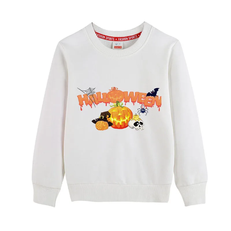 

2021 Halloween Print Sweatshirt 100% Cotton Funny Hoodies For Baby Boys Girls 4-12T