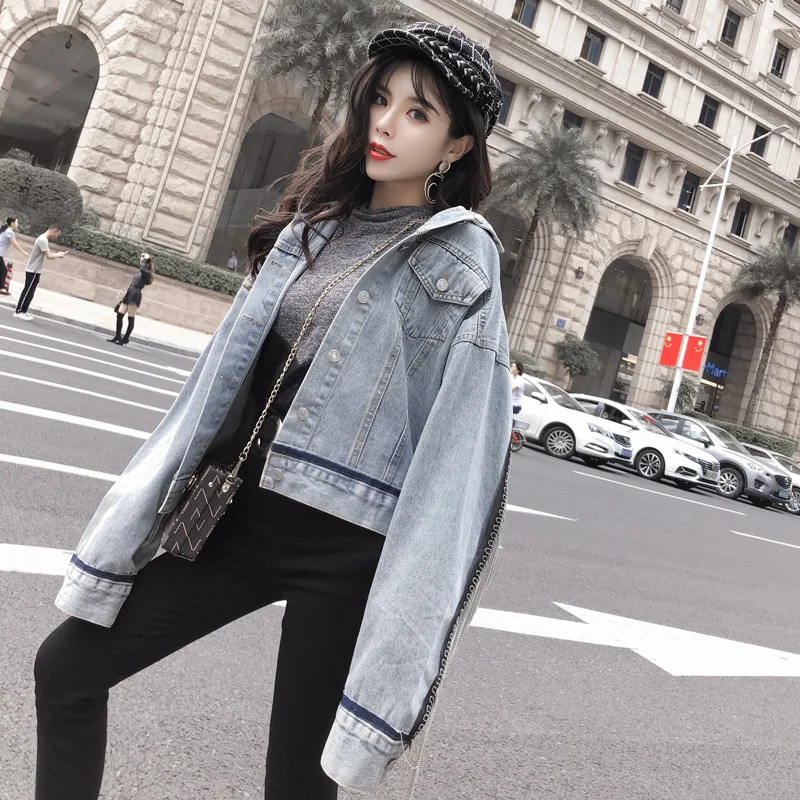

2021 New Women Loose Bat Sleeve Tassel Denim Jacket Spring Plus Size Single-breasted Long Sleeve Female Jeans Jacket Streetwear