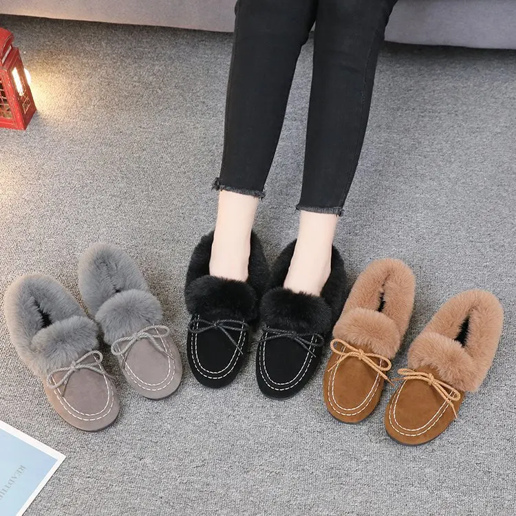 2019 теплые зимние туфли на плоской подошве замшевые женские милые балетки с