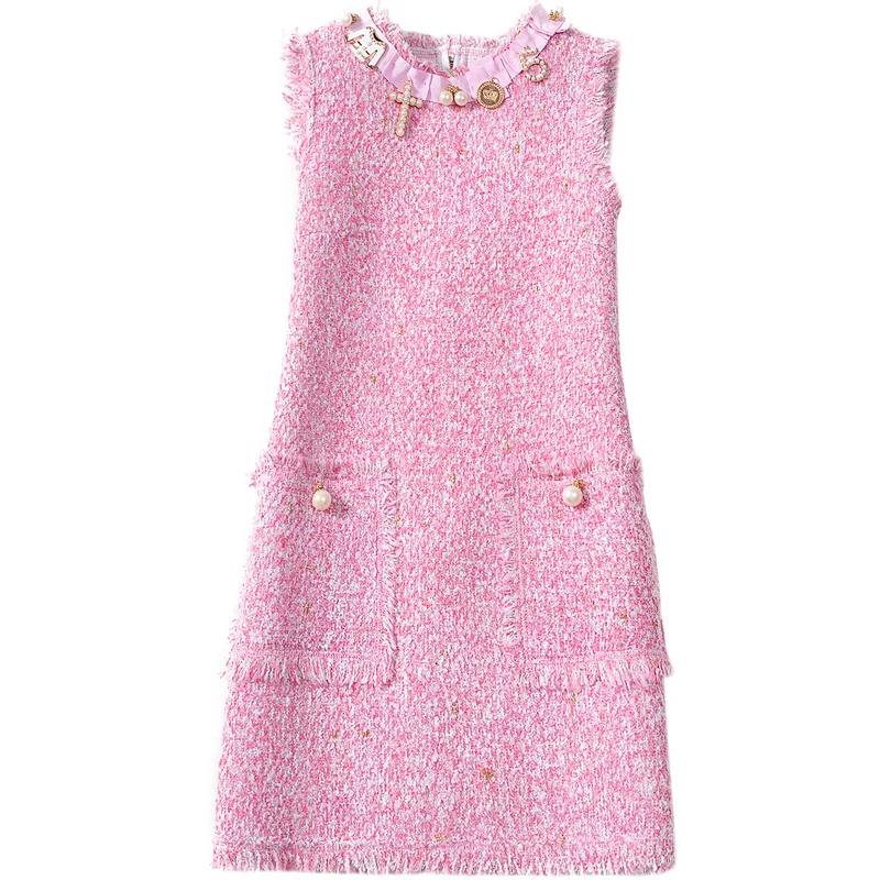 Женское твидовое шерстяное платье без рукавов маленькое вечернее