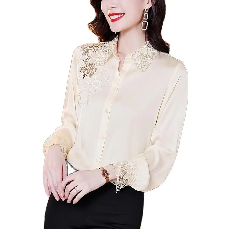 

Women Spring Autumn Style Blouses Shirts Lady Casual Long Sleeve Turn-down Collar Embroidery Blouses Tops DF4177