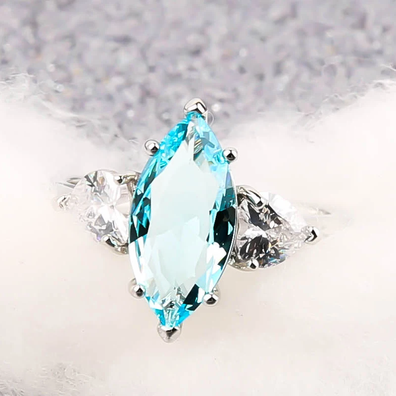 

Newest Minimalist Rings For Women Vintage Silver Color Rhombus Blue Zircon Stone Wedding Promise Ring Jewelry For Female 30M720