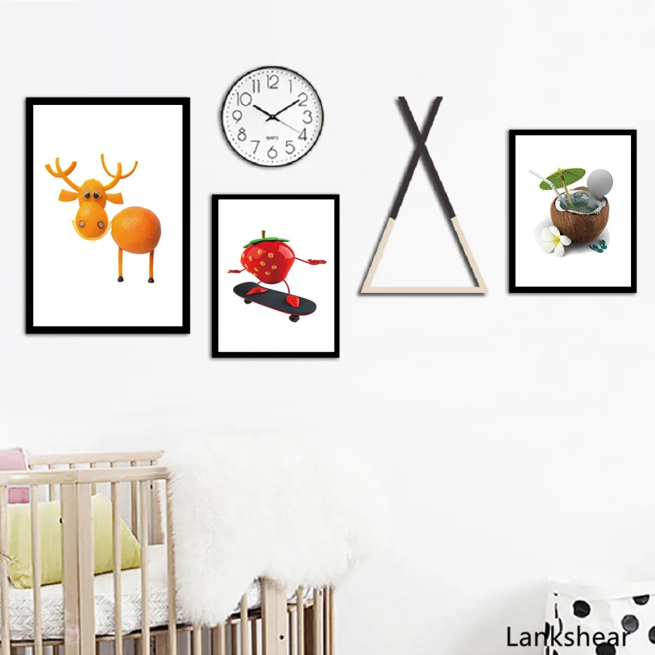 Скандинавский мультфильм фрукты животные плакаты и принты для детской комнаты