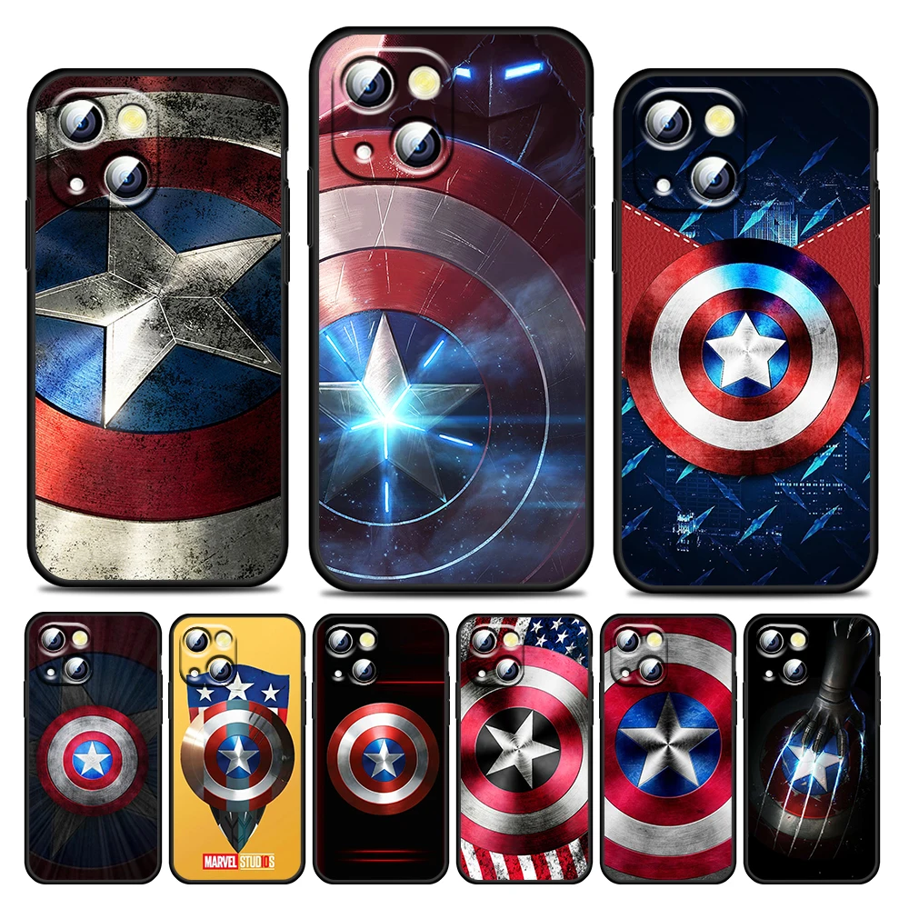 

Shield captain america marvel For Apple iPhone 13 12 11 Pro Max Mini XS Max X XR 6 7 8 Plus 5S SE2020 Soft Black Phone Case