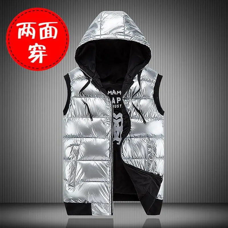 

New down cotton vest men wear bright face vest on both sides in autumn and winter, fashion couple coat, handsome waistcoat