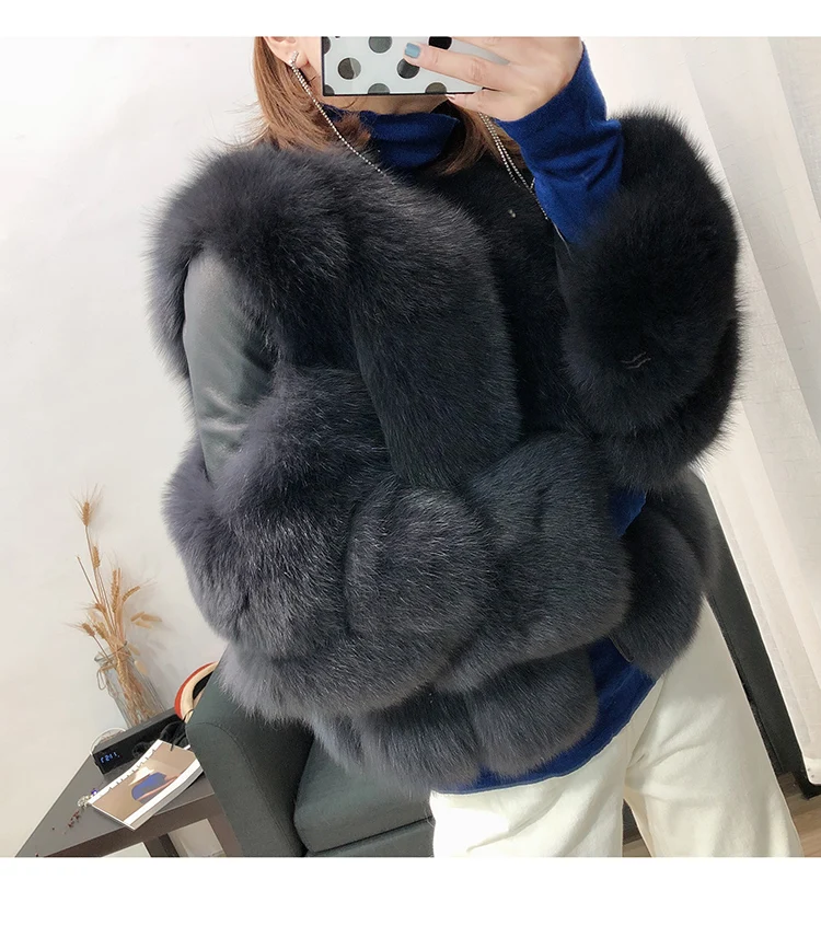 Rf1929 зимнее короткое пальто из натурального Лисьего меха Stlye FluffyReal, натуральная кожа, натуральный мех, куртка с длинным рукавом, женские пальто из натурального меха