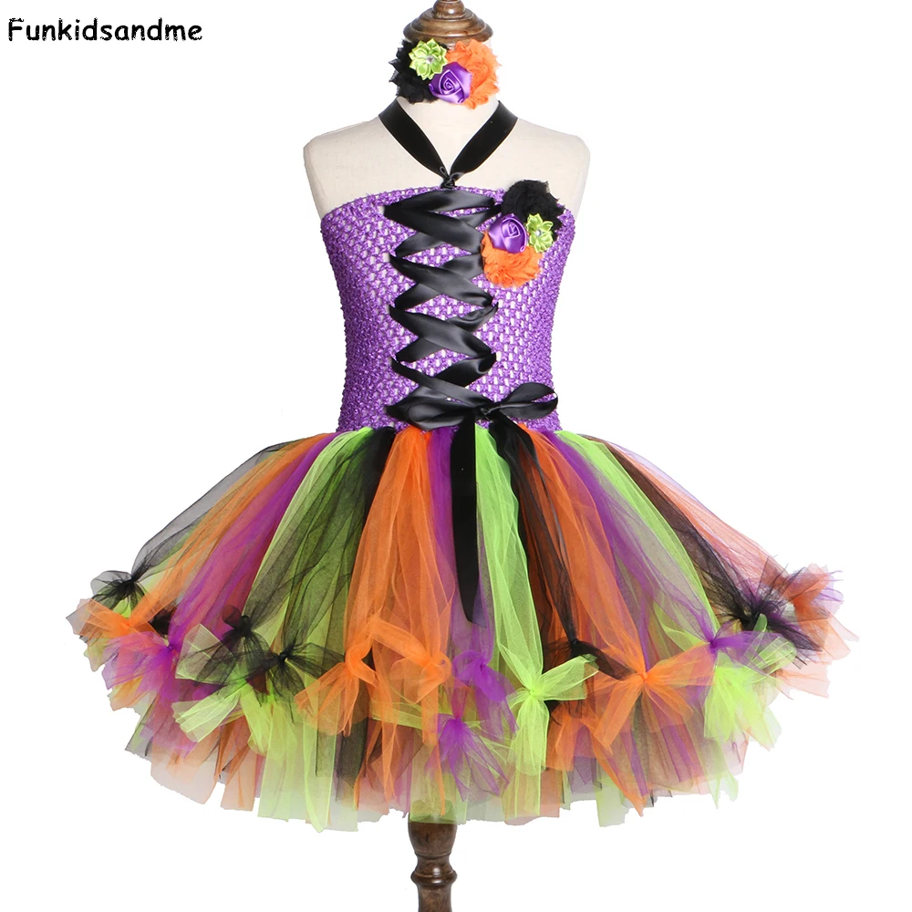 Witch Tutu Dress Halloween Costumes for Kids Girls Carnival Party Rainbow Cosplay Sorceress Clothes | Детская одежда и обувь