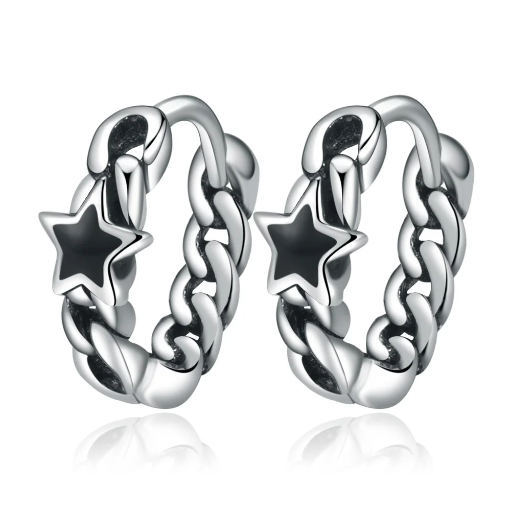 

Полые черные пятиконечные звезды Huggie индийский бохо серьги-кольца из стерлингового серебра 925 пробы для мужчин и женщин модные толстые Ювел...