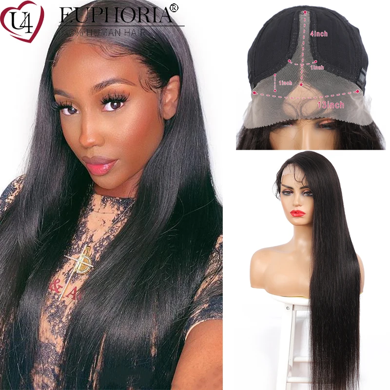 

Brazilian Remy Hair Middle Part Wig 13x4x1 T/L Part Lace Front Human Hair Wig 150% Density Natural Black Pre Plucked EUPHORIA
