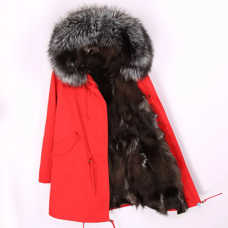 fox fur liner 18 Зимняя теплая куртка с воротником из меха енота, с капюшоном, с подкладкой из натурального Лисьего меха, верхняя одежда, мужская длинная толстая парка, пальто из натурального меха - Цвет: fox fur liner 18