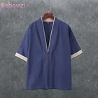 2020 размера плюс свободное красное серое синее черное однотонное льняное японское модное кимоно, мужской кардиган, азиатская одежда Hanfu