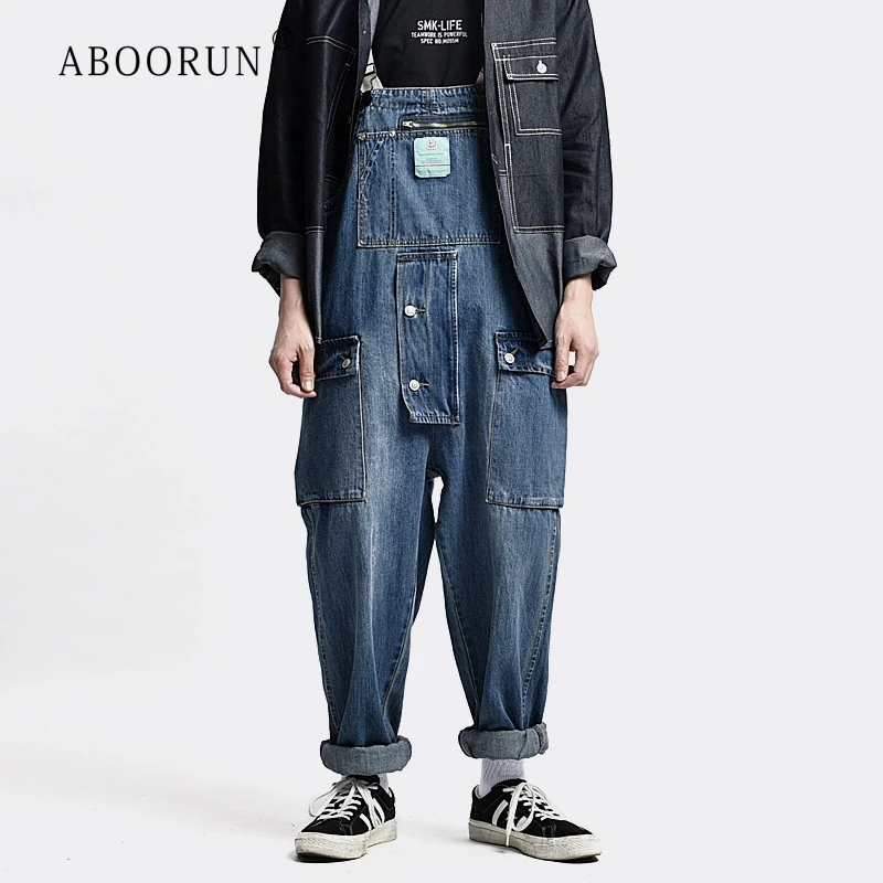 Комбинезон мужской джинсовый в винтажном стиле с большими карманами|Мужские