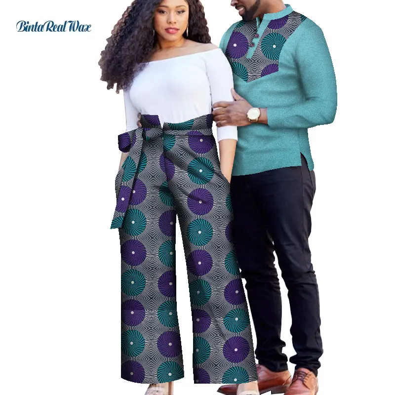 Sweet Lover Couples Clothes African Print Patchwork Pants for Women Bazin Riche Mens Long Shirts African Style Clothing WYQ641