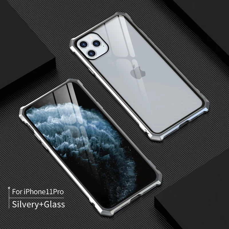Роскошный металлический корпус для iphone 11 Pro Max, задняя крышка из закаленного стекла для iphone 11 Pro, алюминиевая рамка для iphone 11