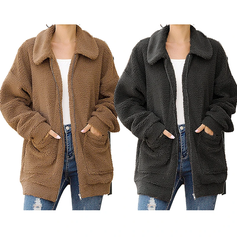 

Outerwear & Jackets Women Plush Jackets Winter Hooded Coats Female Pockets Coat Outwear Womens casaco 2021