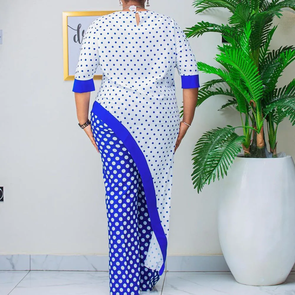 

2021 Summer Western Style Two Piece Sets Fashion Casual Oversize African Wave Point Printing Irregular Round Neck Swallowtail