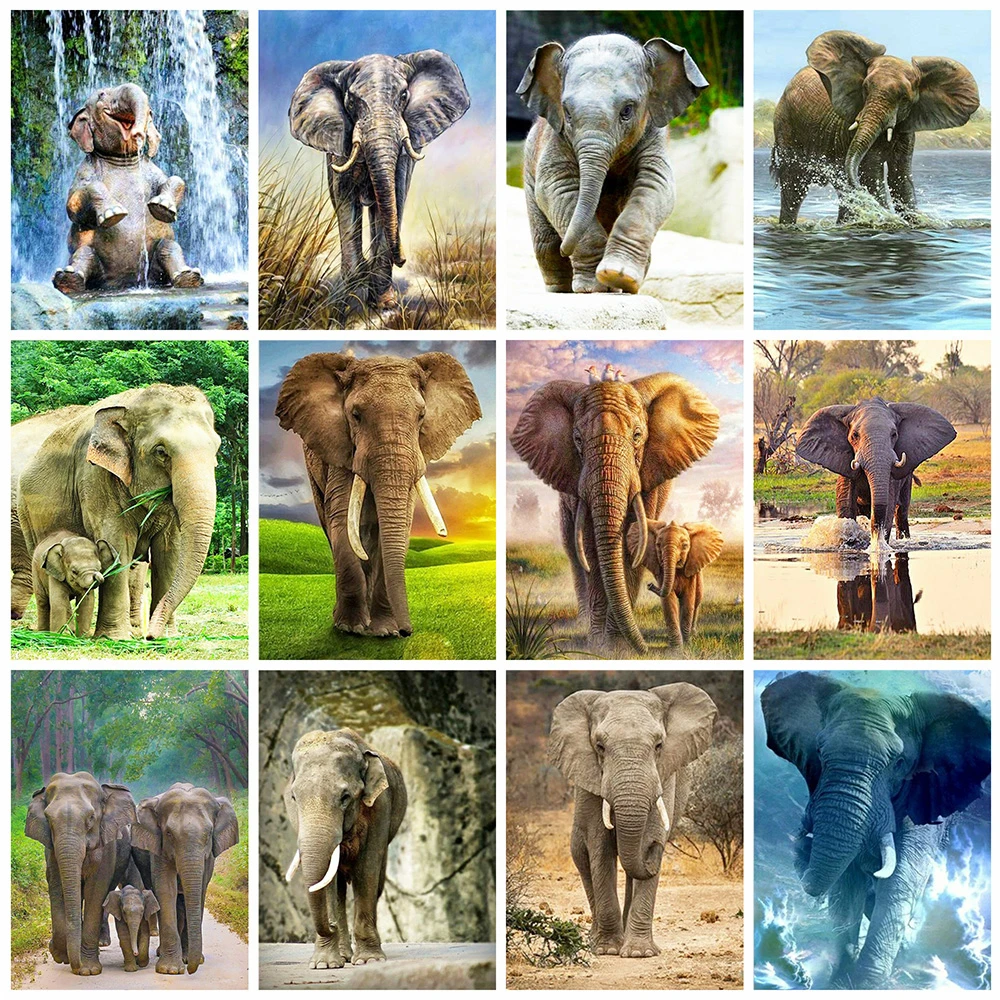 

Diamond Painting Animals African Forest Elephant and Asian Elephant Tamed Elephant Vegetarian Animals Bedroom Home Decor Picture