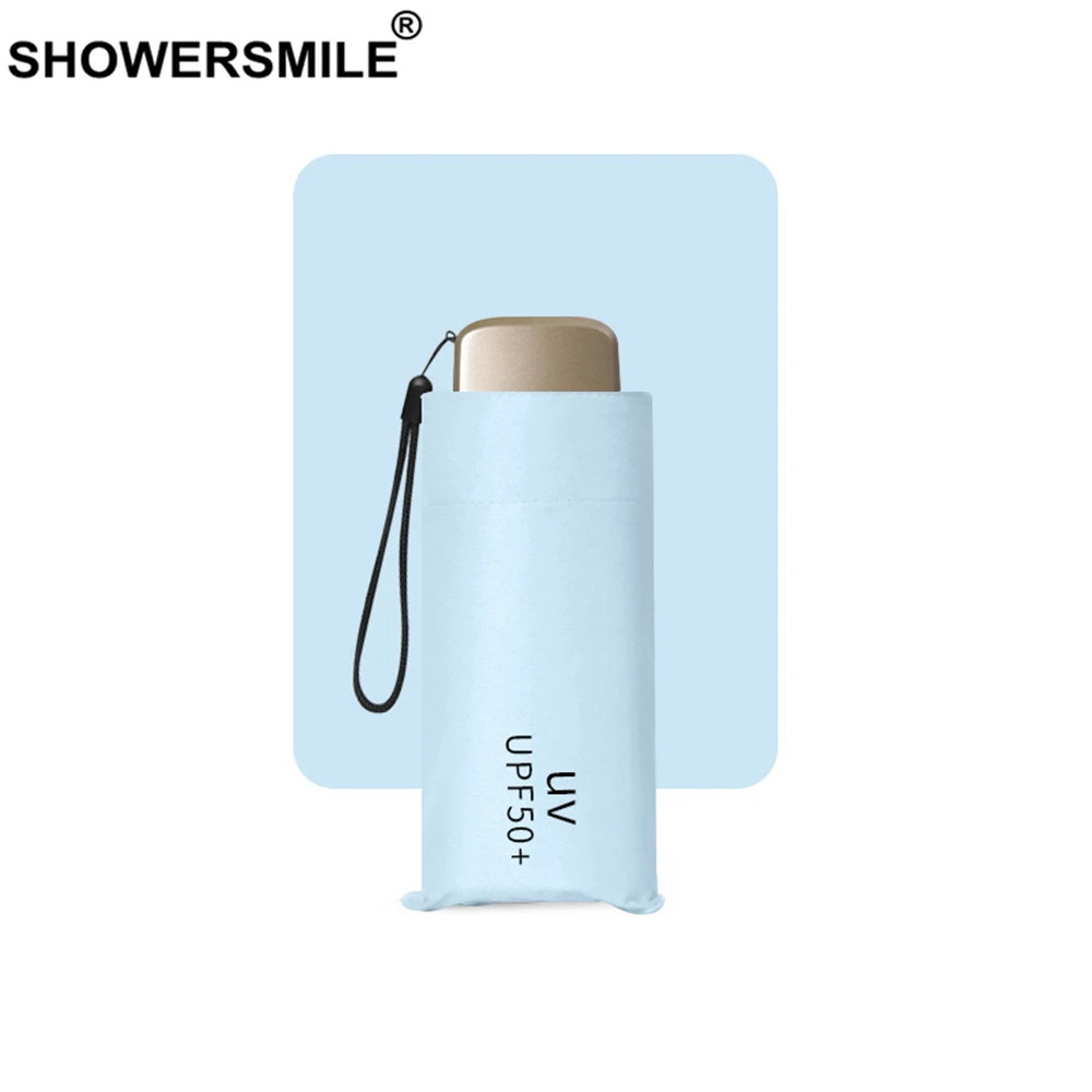Складной мини зонт SHOWERSMILE маленький карманный легкий однотонный от солнца дождя