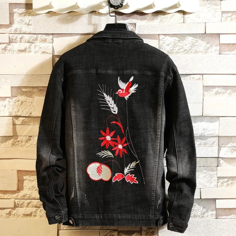 

Winter Denim Jacket Men Women Embroidered Jeans Suit Street Slim Single Breasted Frayed Cowboy Coat Jeans 2 Piece Set Plus Size