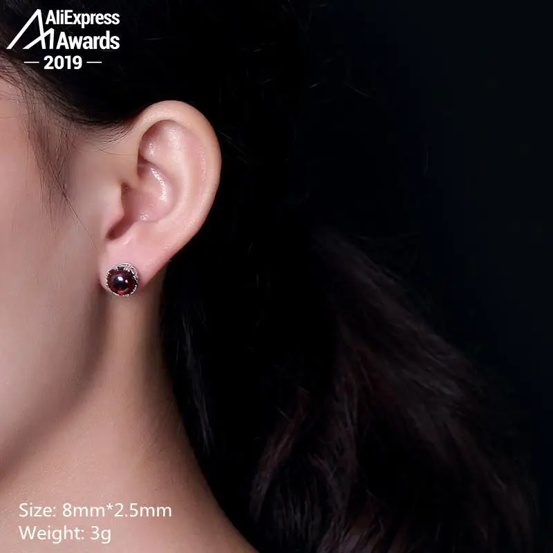 Серьги-гвоздики из рубина S925 круглые милые красивые Винтажные серьги ручной