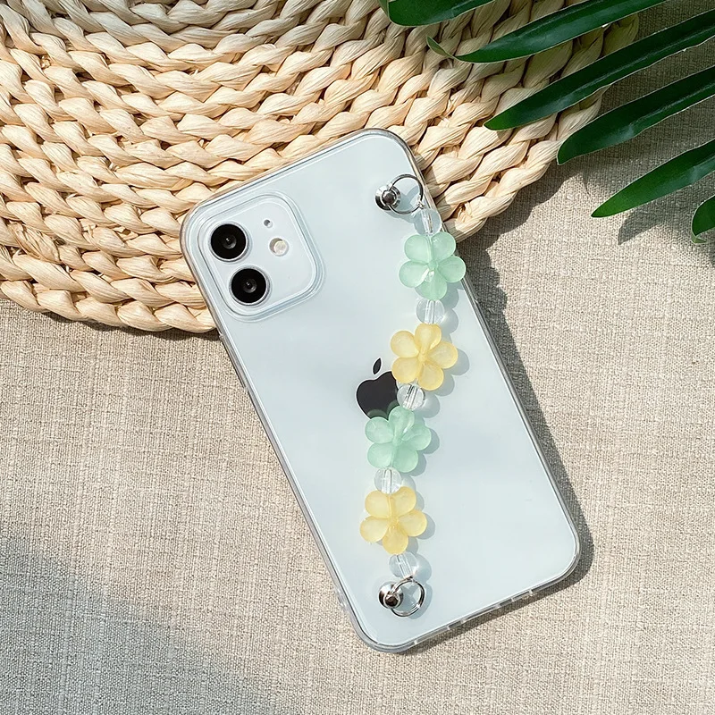 

Cute Flower Chain Wristband Phone Case For iPhone 11 12 Pro Max 7 8 Plus X XR XS Max Transparent Back Cover